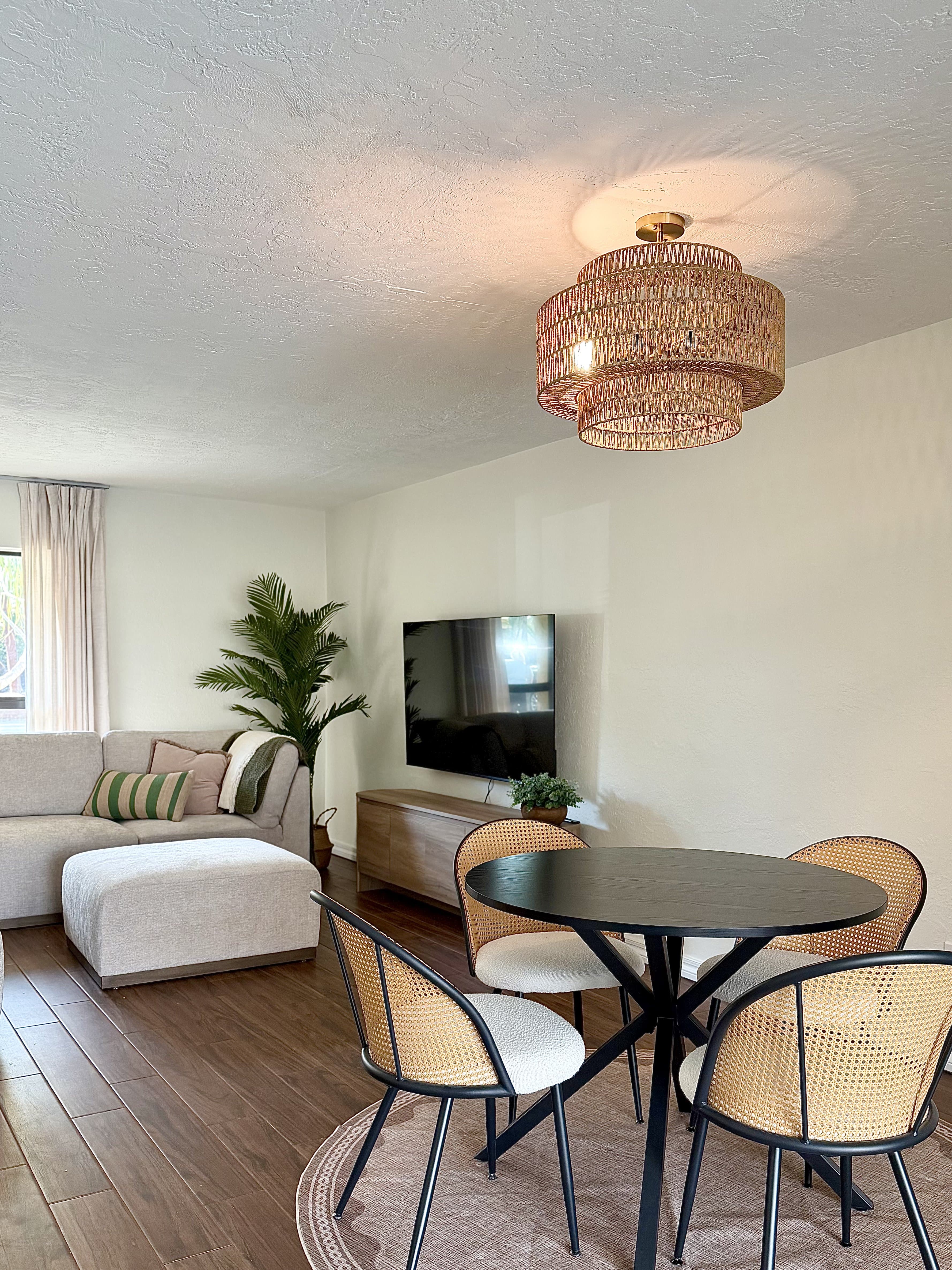 Breakfast nook with rattan pendant