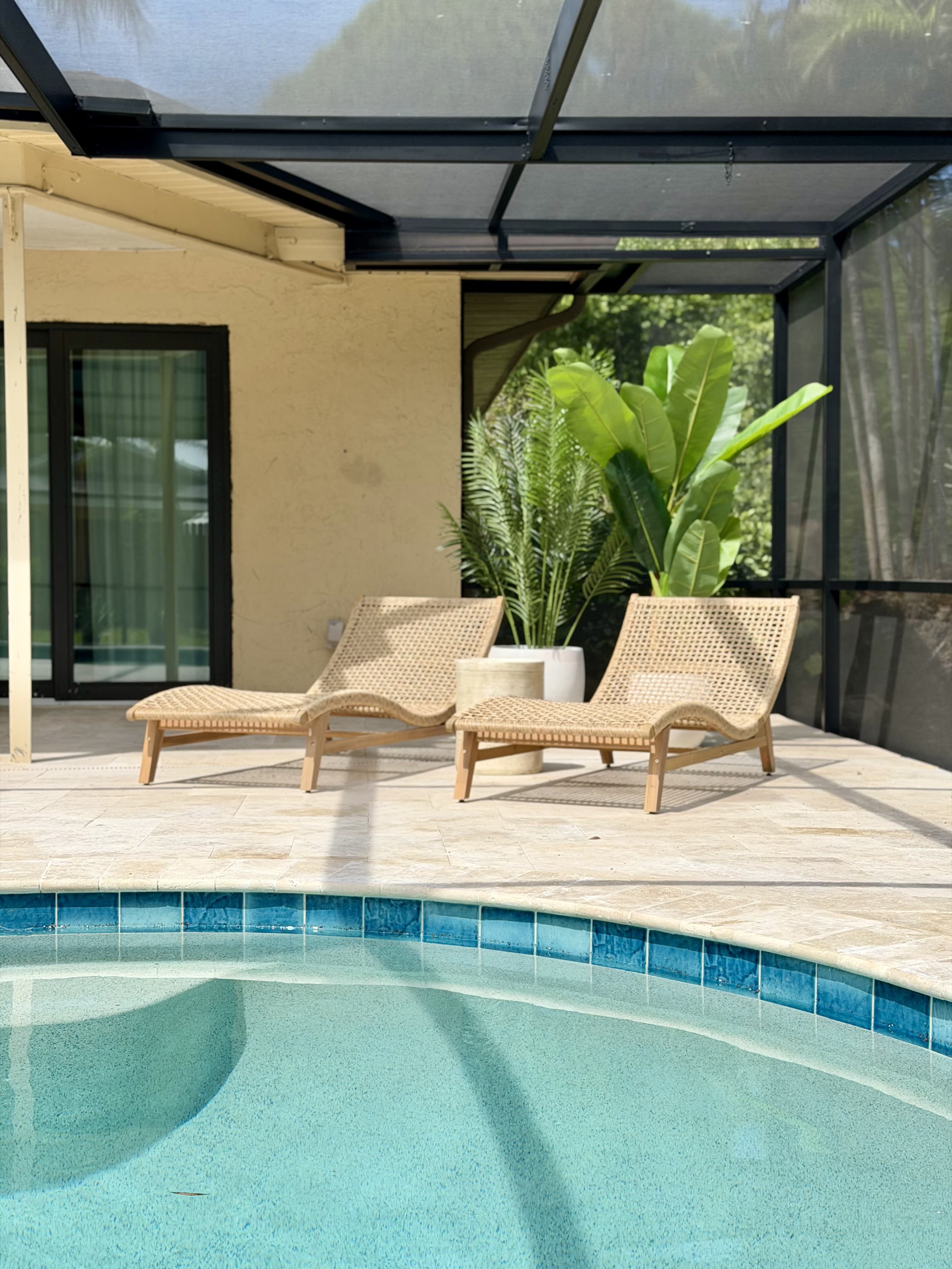 Poolside loungers in the sun